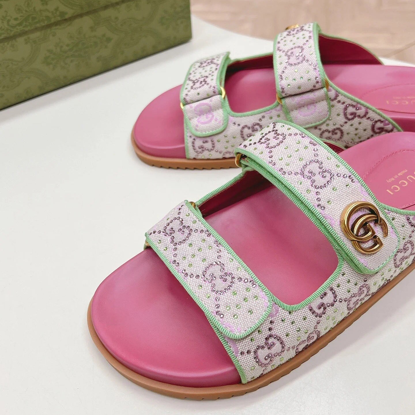 Vintage G Embossed Velcro Sandals mysite