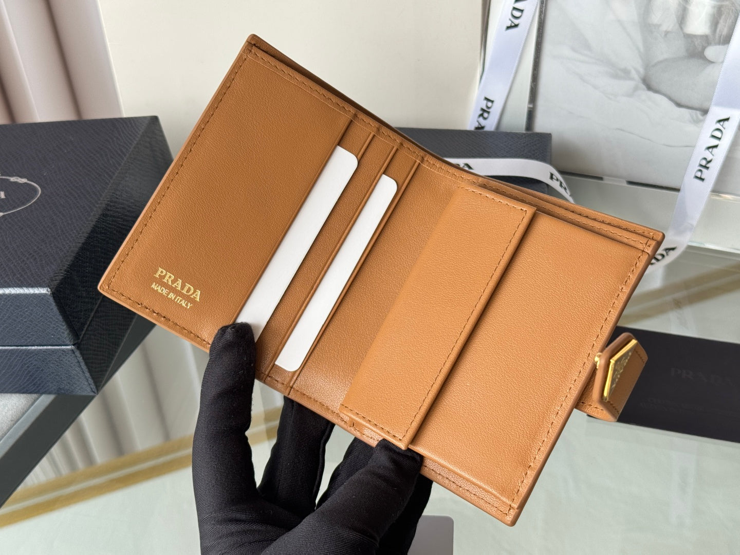 Pra 1MV204 Small Wallet Brown Saffiano & Smooth Leather mysite