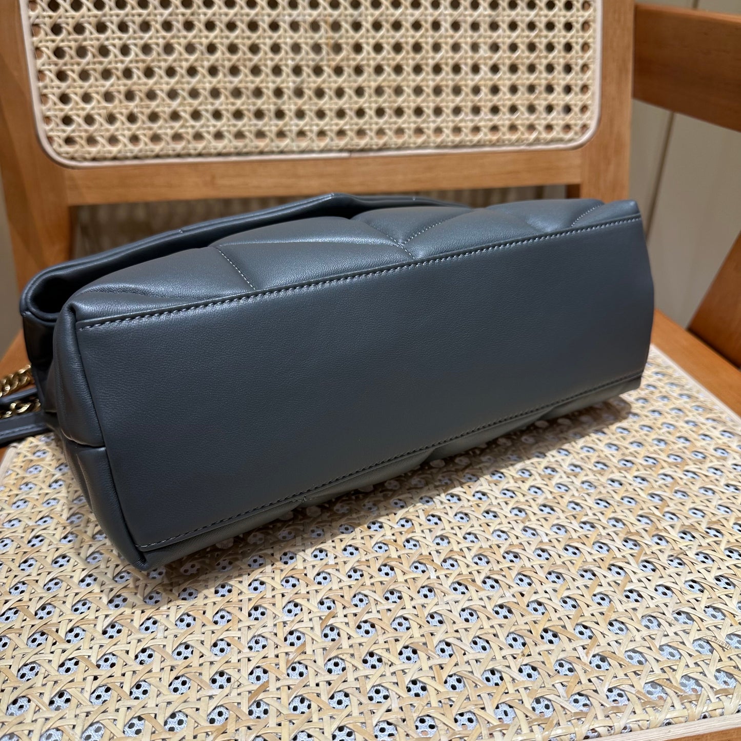 YSL Loulou Puffer Quilted Bag Gray Gold Lambskin 338800 mysite