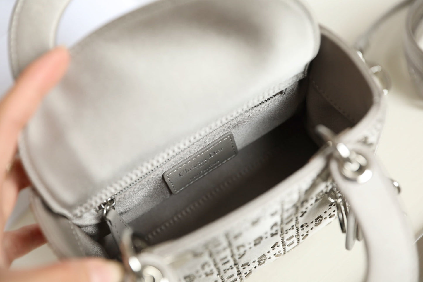 CD Lady Dior Mini Diamond Bag Gray Satin mysite