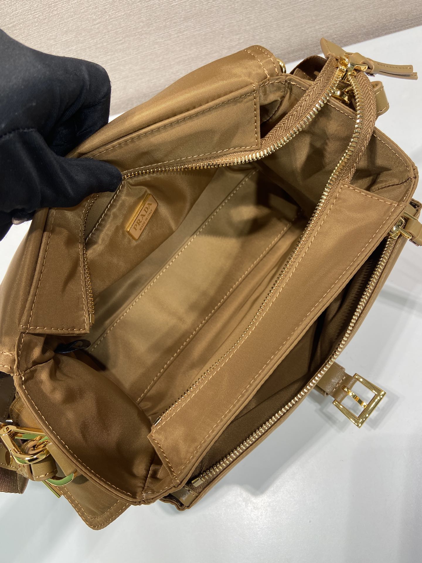 PRA Shoulder Bag Brown Re-Nylon and Saffiano Leather mysite