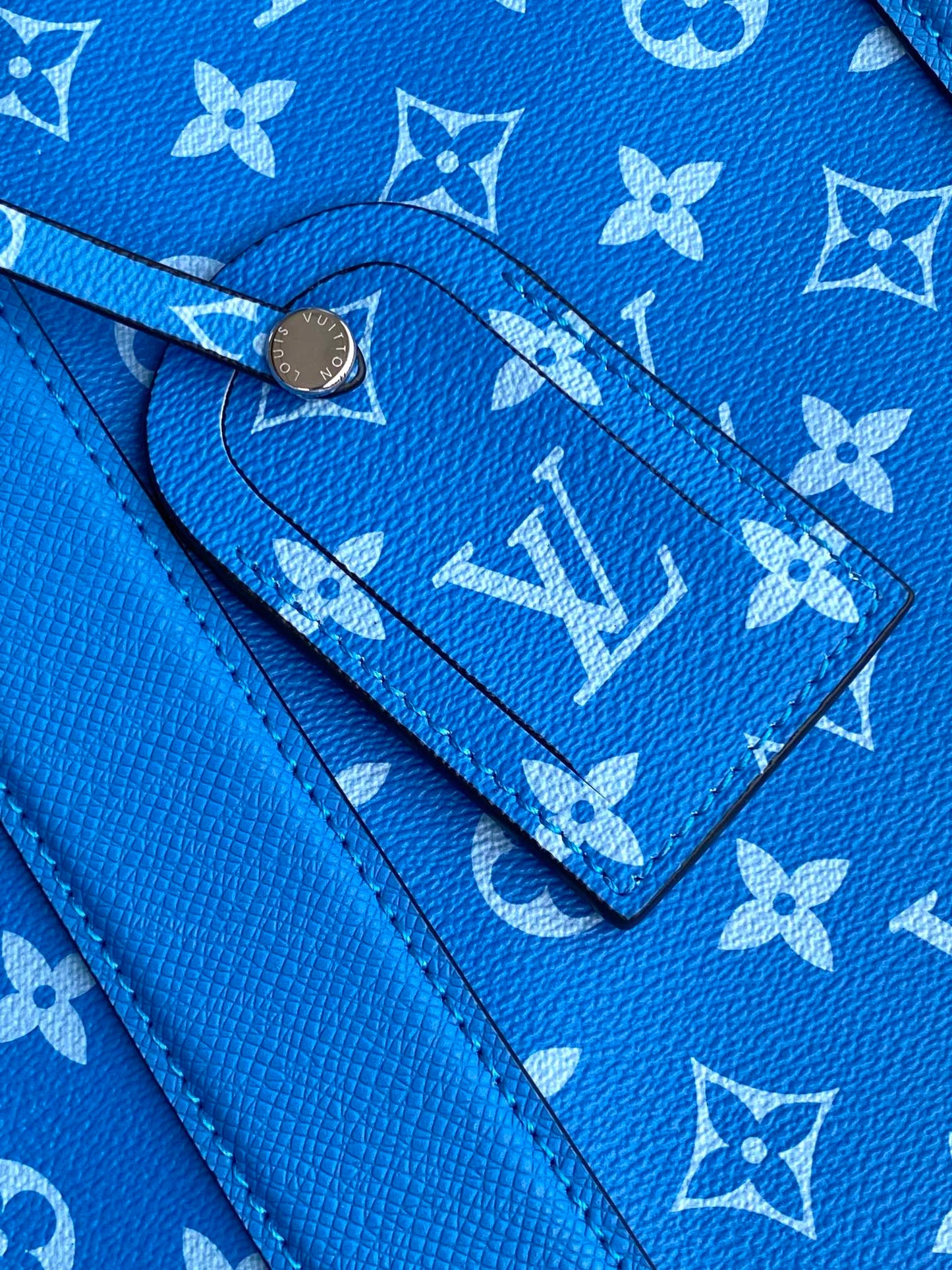 LV The Weekend Tote Bag 43cm Blue Monogram Canvas & Taïga Leather mysite