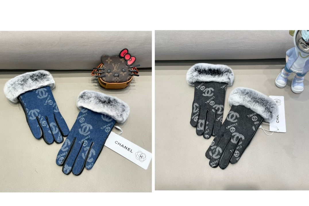 GLOVES IN BLACK DENIM AND CALFSKIN 463797 mysite