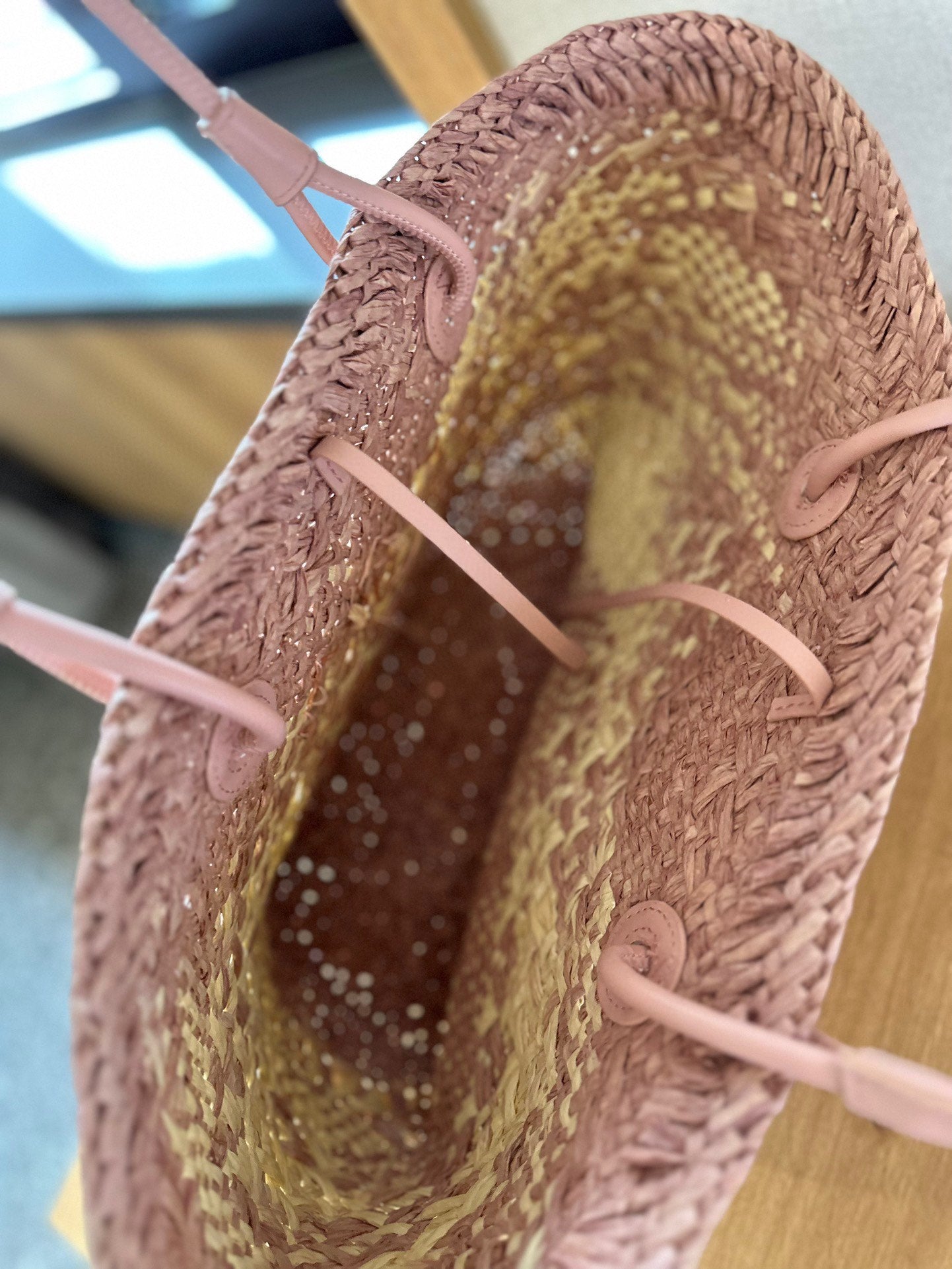 LOE SMALL ANAGRAM BASKET 28 BAG IN TURKISH ROSE IRACA PALM AND CALFSKIN mysite