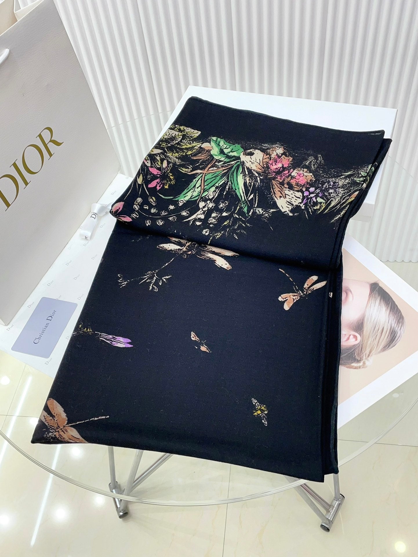 SCARF 140 CM IN BLACK MONOGRAM SILK AND CASHMERE 378469 mysite