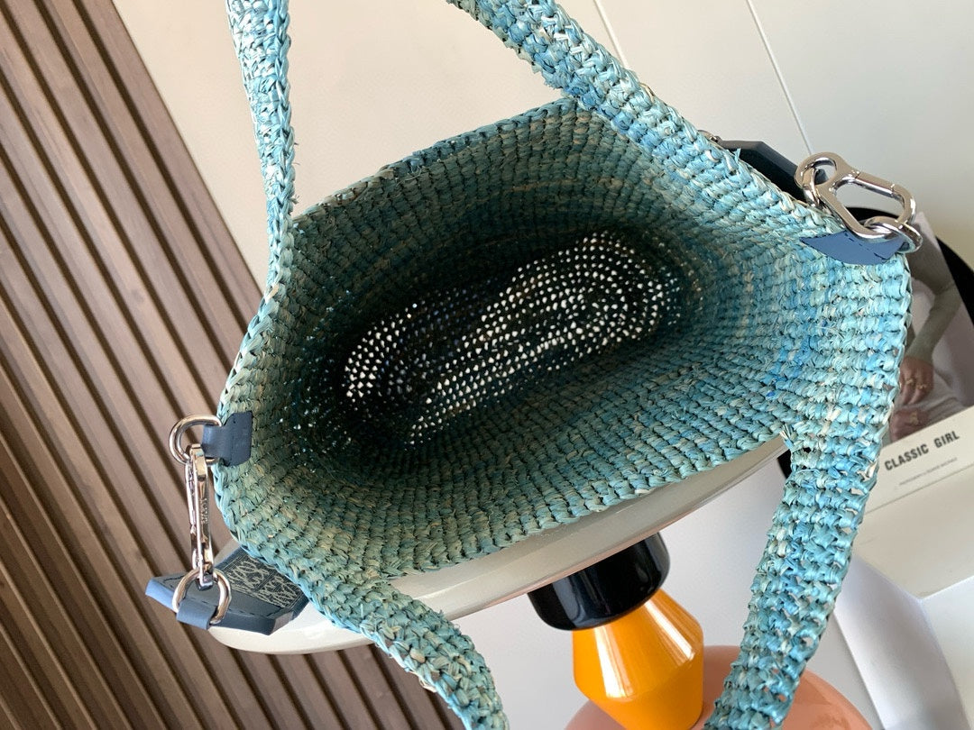 LOE 30 SLIT BAG IN DENIM BLUE RAFFIA AND CALFSKIN mysite