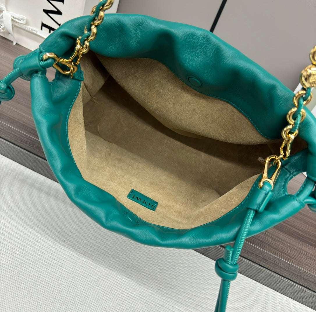 LOE MEDIUM 30 FLAMENCO PURSE BUCKET IN TEAL GREEN LAMBSKIN mysite