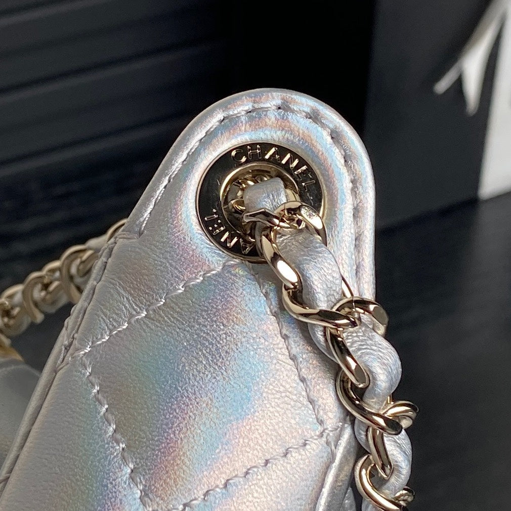 CC 25C Clutch With Strap 21cm Silver Metalic Calfskin mysite