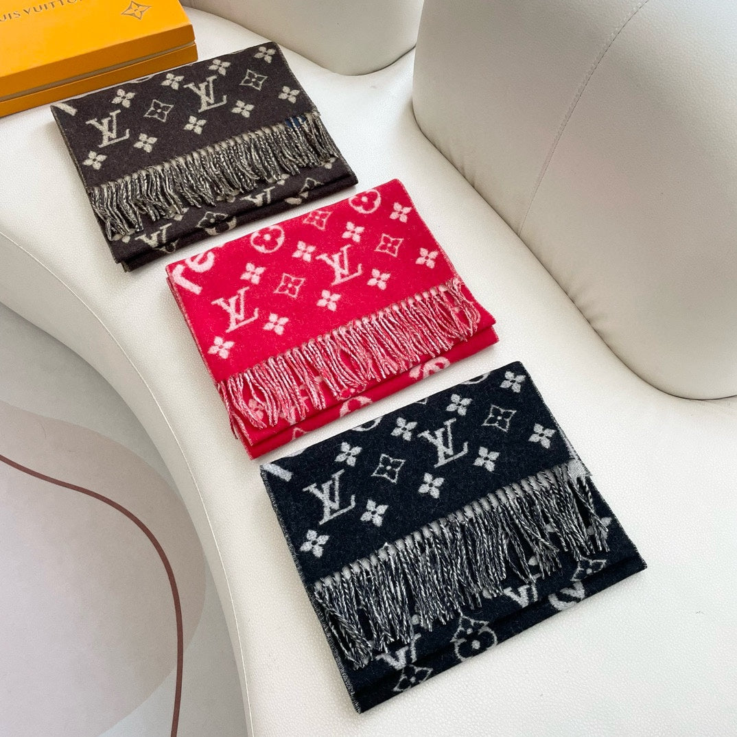 SUPREME X MONOGRAM 180 CM SCARF IN UMBER BROWN WOOL AND CASHMERE 392941 mysite