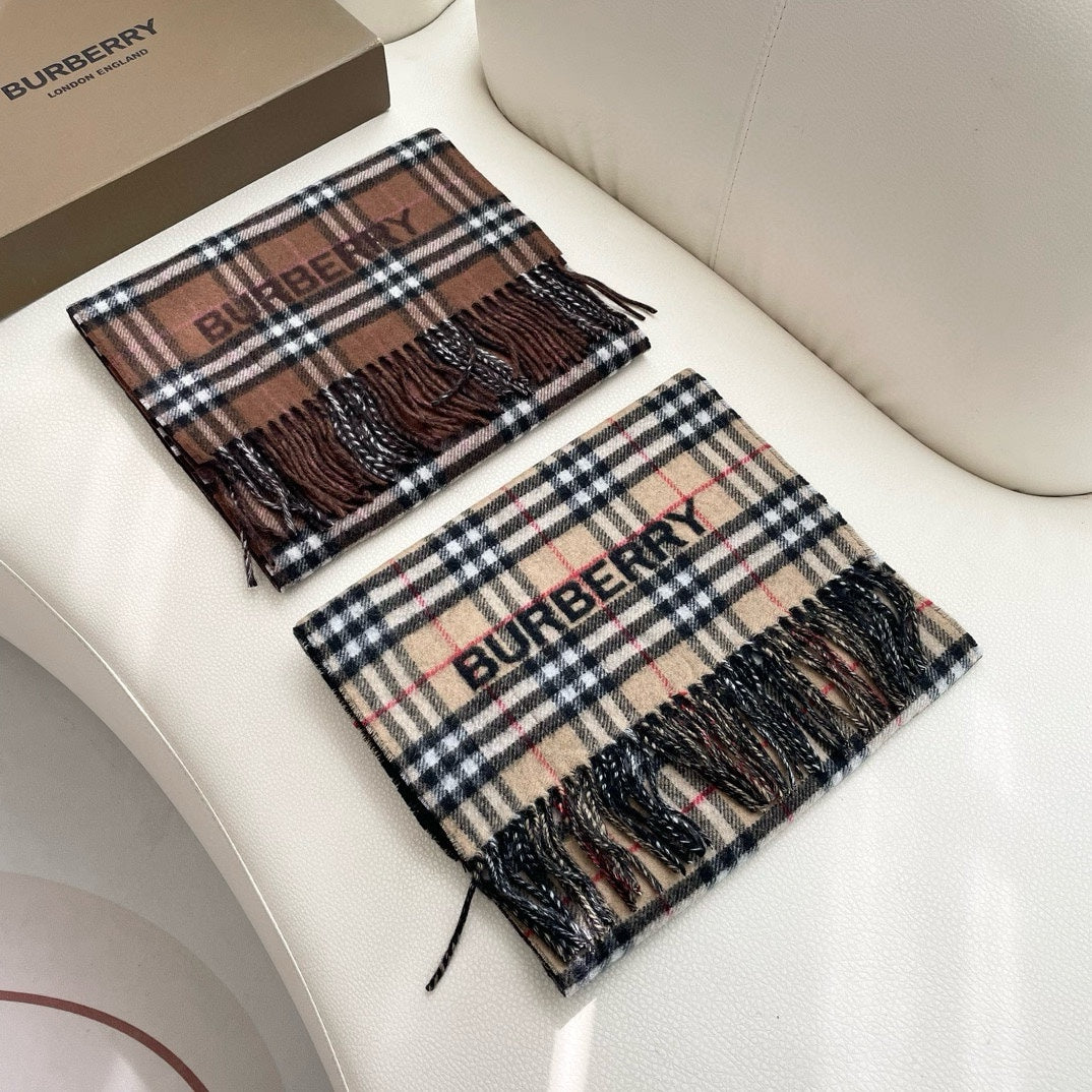 REVERSIBLE CHECK CASHMERE SCARF 180 CM BLACK AND BEIGE 405497 mysite