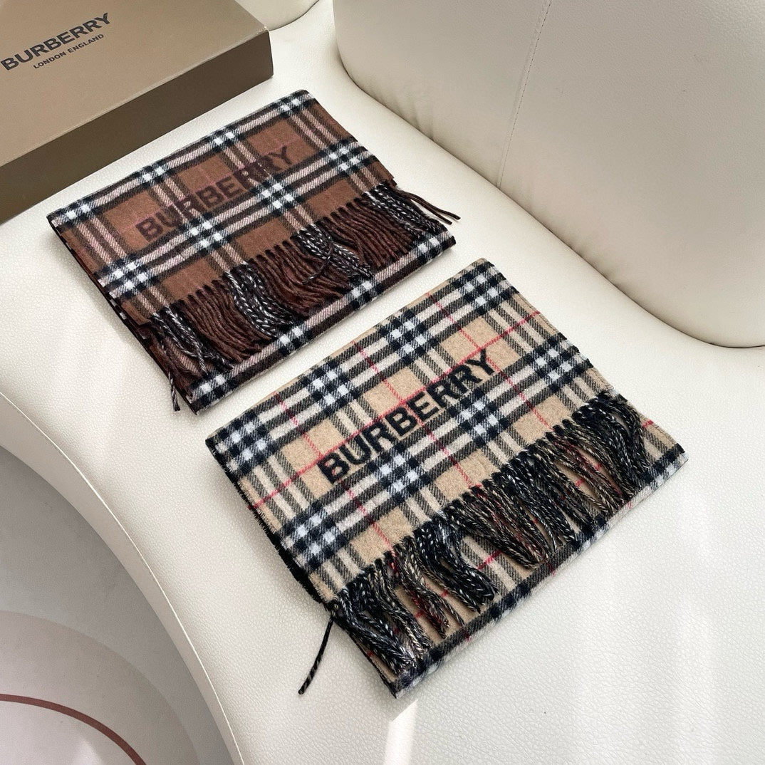 REVERSIBLE CHECK CASHMERE SCARF 180 CM CHOCOLATE BROWN 405498 mysite