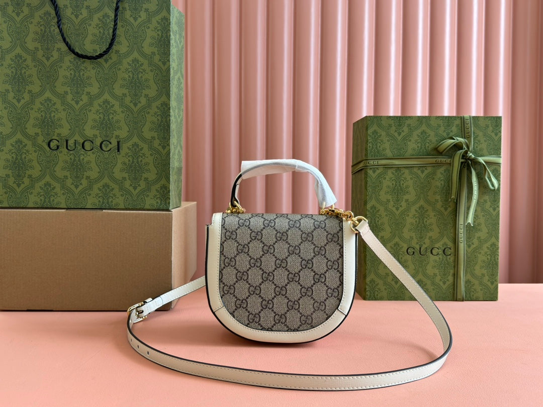 Gucci Horsebit Bag Ebony Mix White Leather 239813 mysite