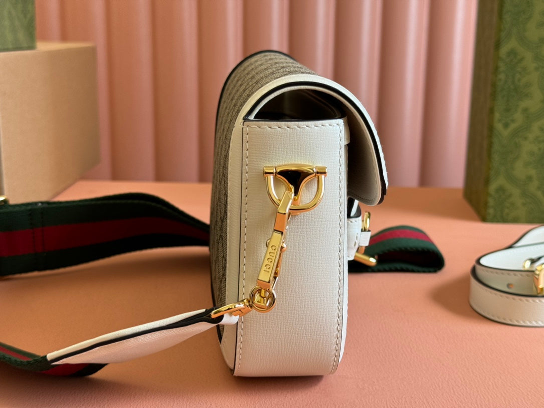 Gucci Horsebit Bag Ebony mix White Leather Canvas 244256 mysite