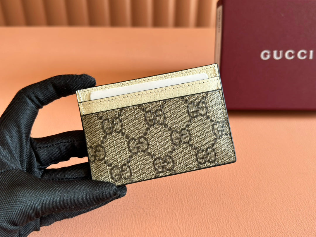 Gucci Ophidia Card Holder Wallet Beige Ebony Canvas Leather 239964 mysite