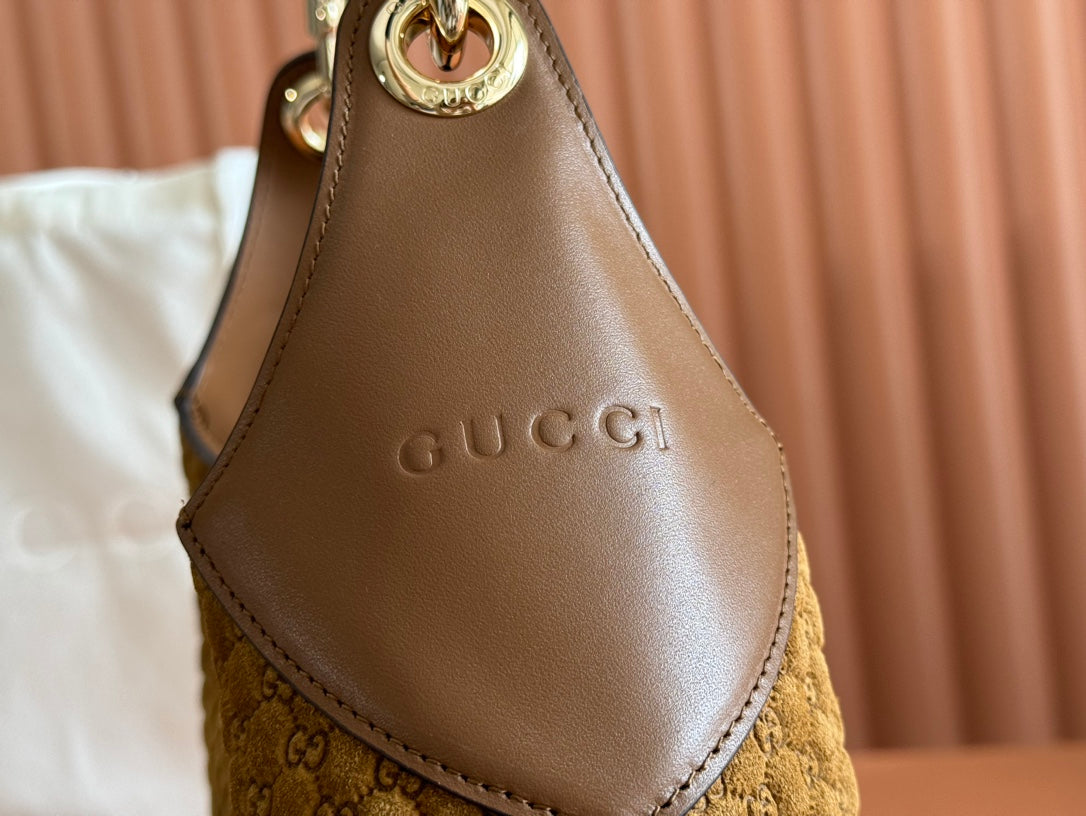 Gucci Body Double Lock Handbag Brown Velvet Embossed Leather 244512 mysite