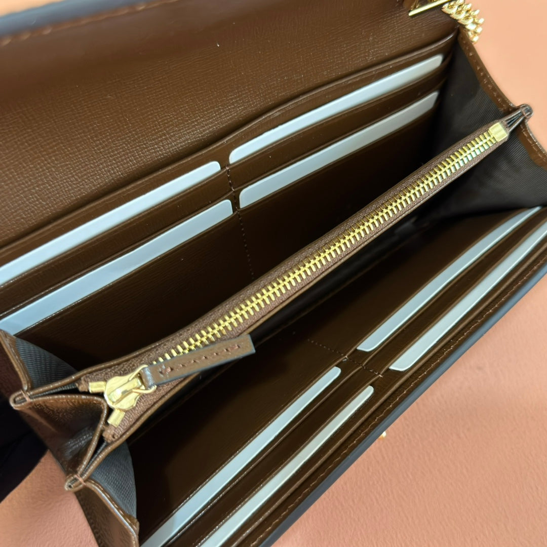 Gucci Jackie Chain Wallet Ebony Brown Canvas Leather 255174 mysite