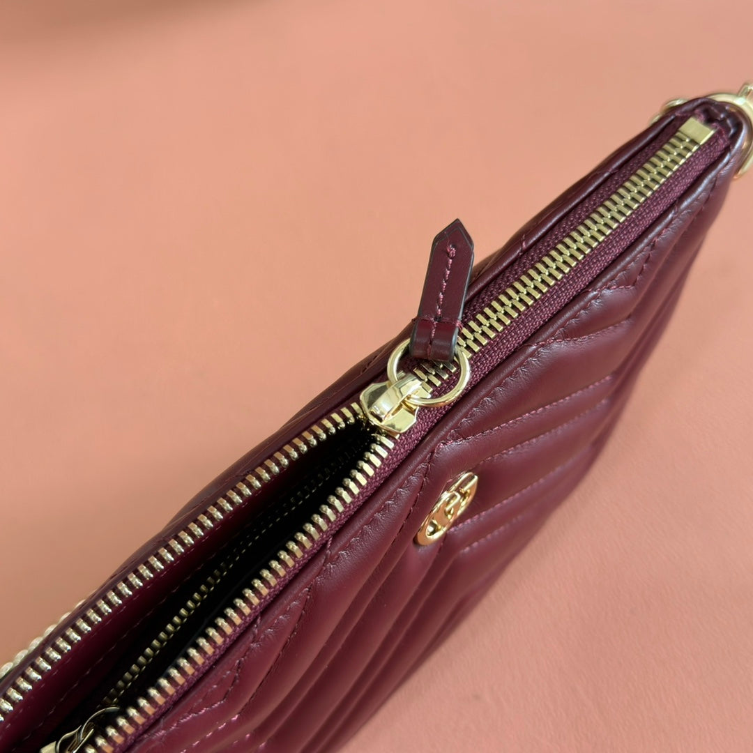 GG Marmont Pochette With Chain Rosso Ancora Red Cowhide 255062 mysite