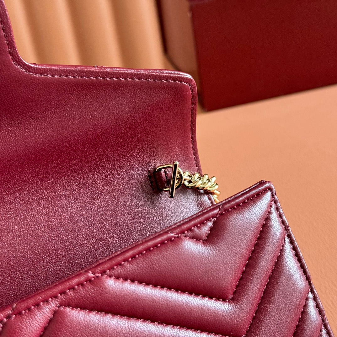 Gucci Marmont Chain Wallet Rosso Ancora Red Cowhide 254968 mysite