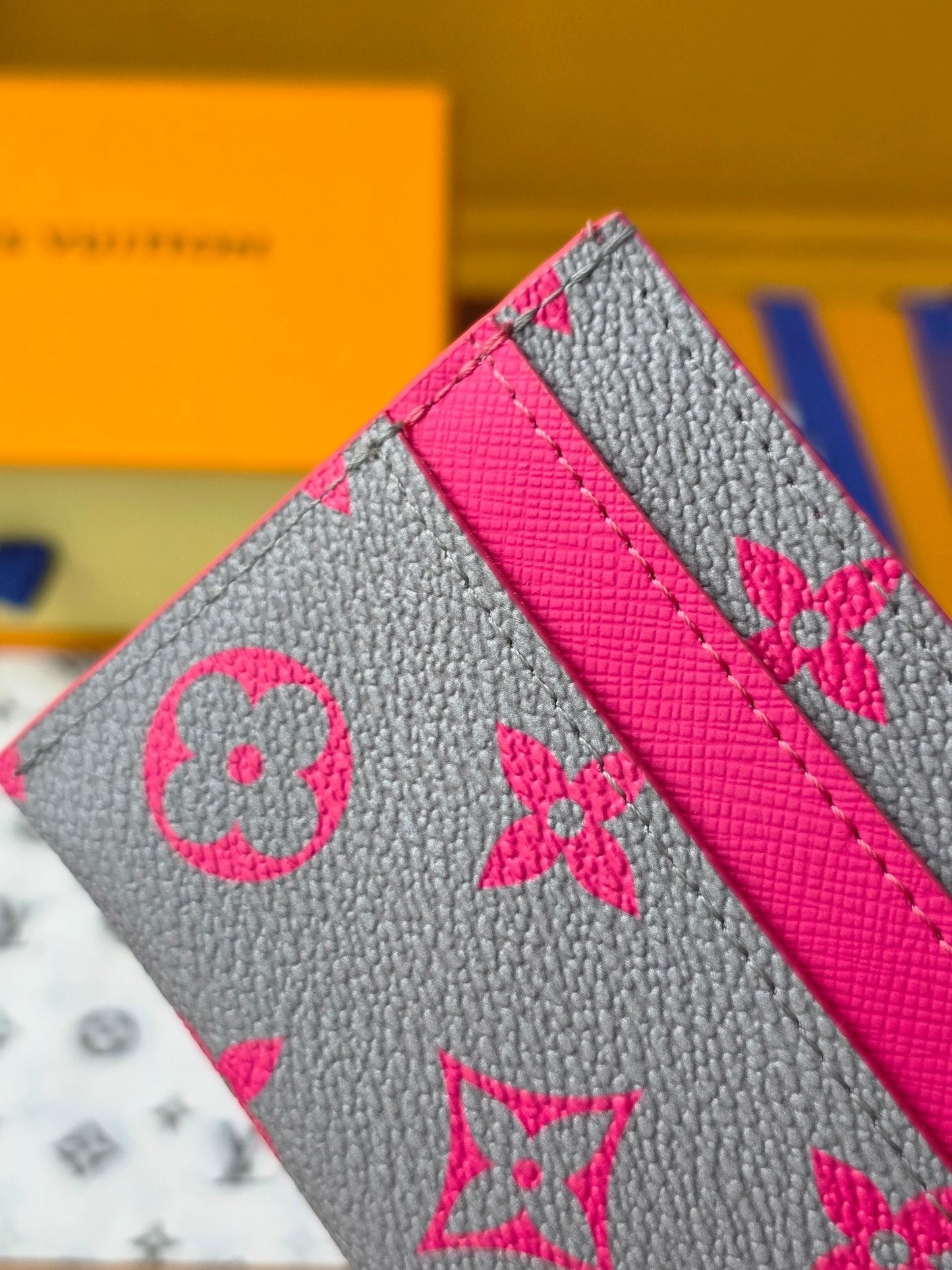 LV M14771 Double Card Holder Pink Gray Monogram Glow Canvas & Cowhide mysite