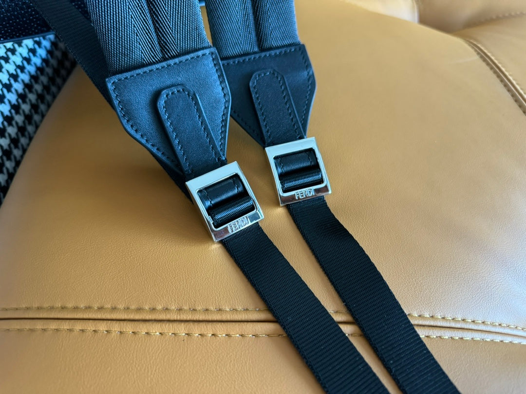 FENDI 44 MINI BACKPACK IN BLACK MONOGRAM JACQUARD FABRIC AND CALFSKIN mysite