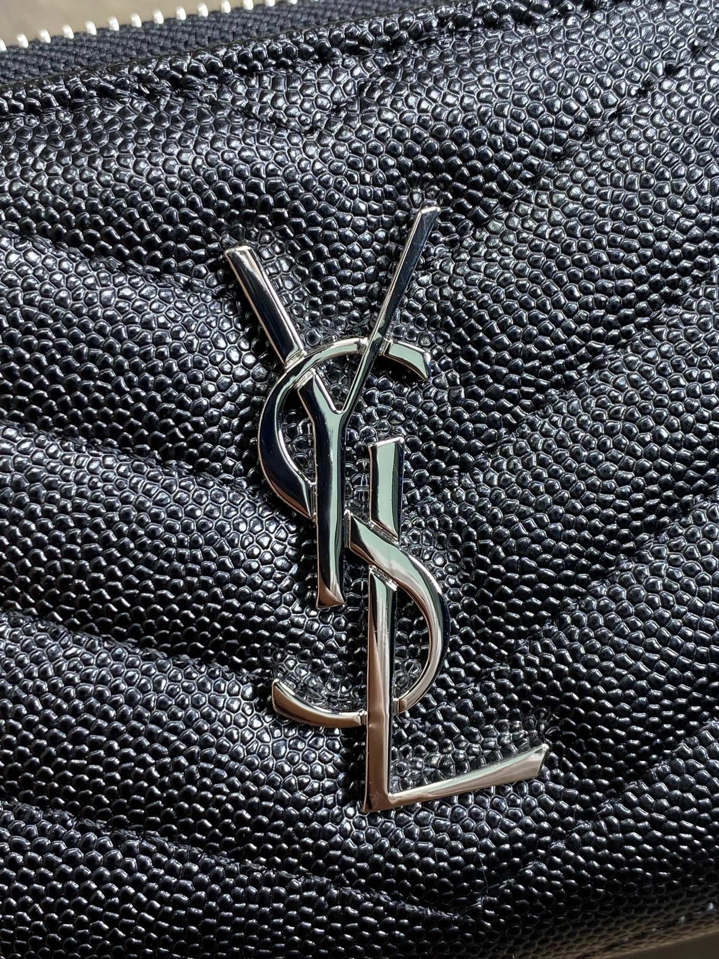 YSL Cassandre Matelassé Compact Zip-Around Wallet Black Caviar Cowhide Sliver HW mysite