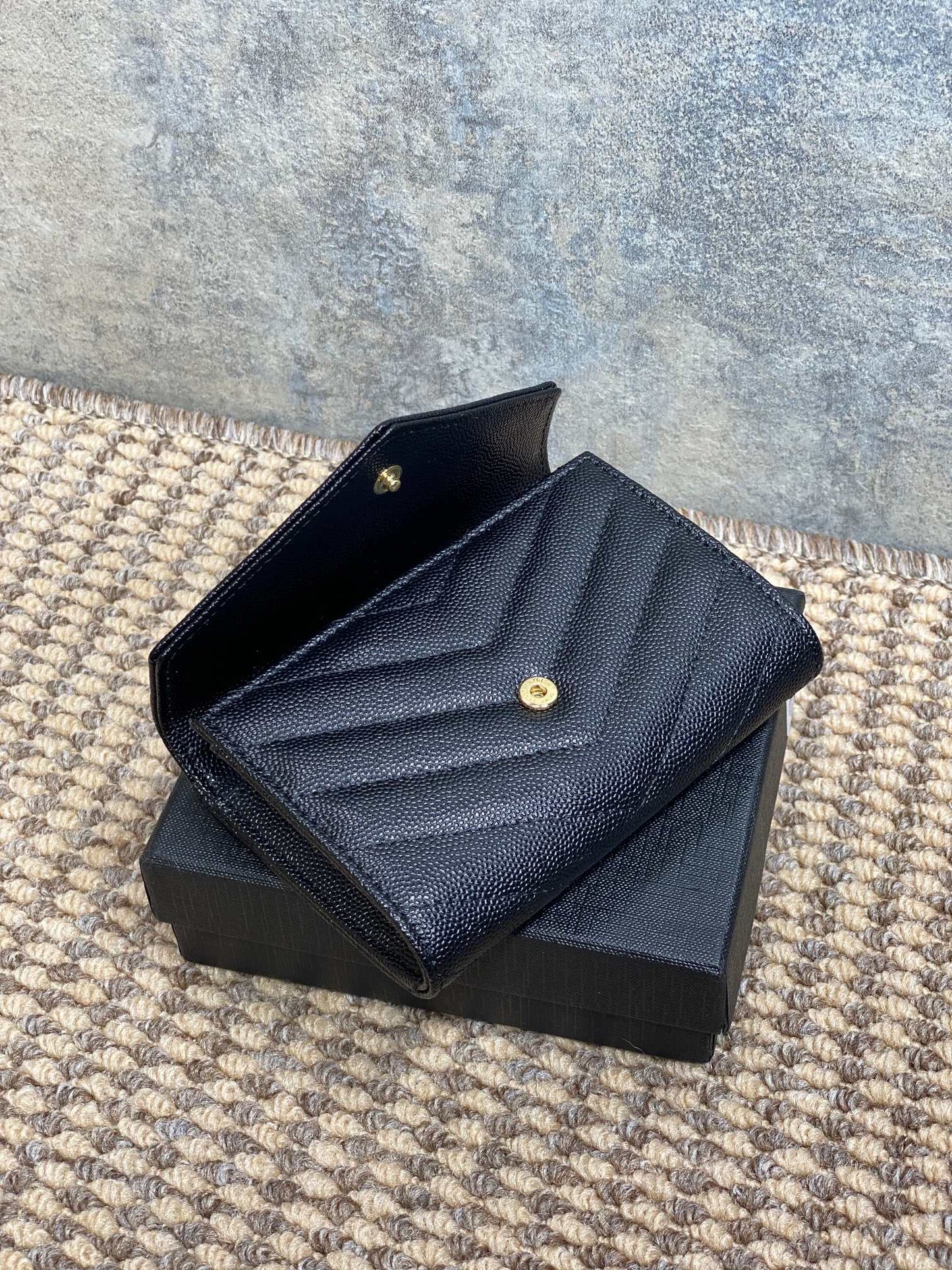 YSL GHW Logo Monogram Card Flap Wallet 13.5cm Black Caviar Cowhide mysite