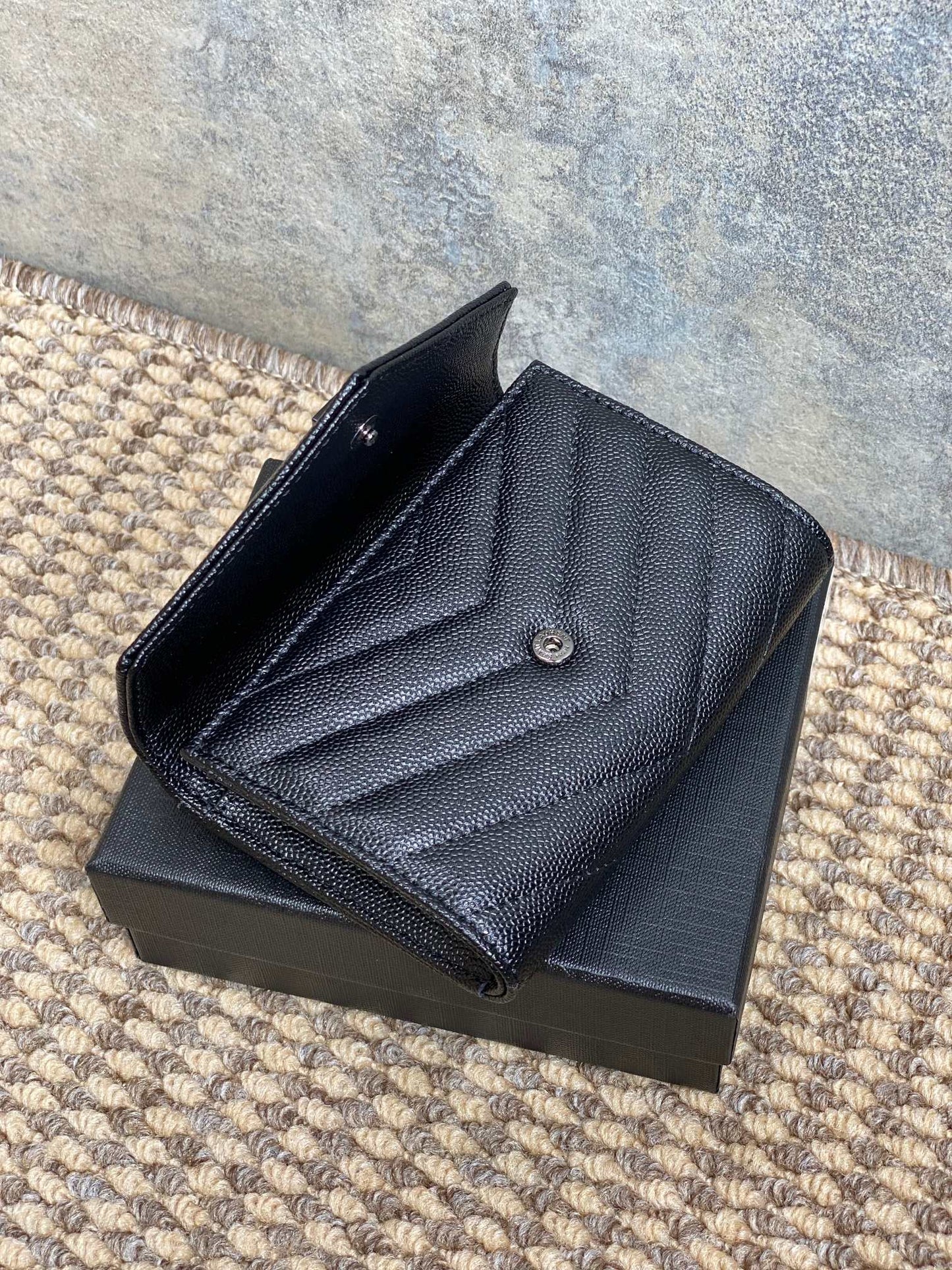YSL Monogram Card Flap Wallet 13.5cm All Black Caviar Cowhide mysite