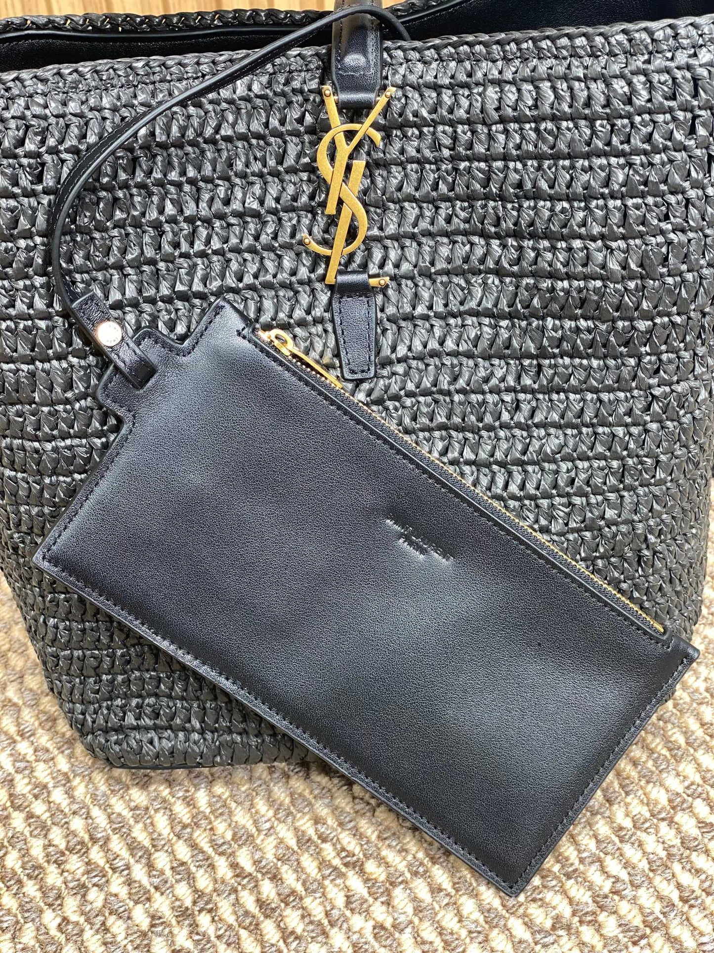 le 37 woven raffia 20cm black calfskin mysite