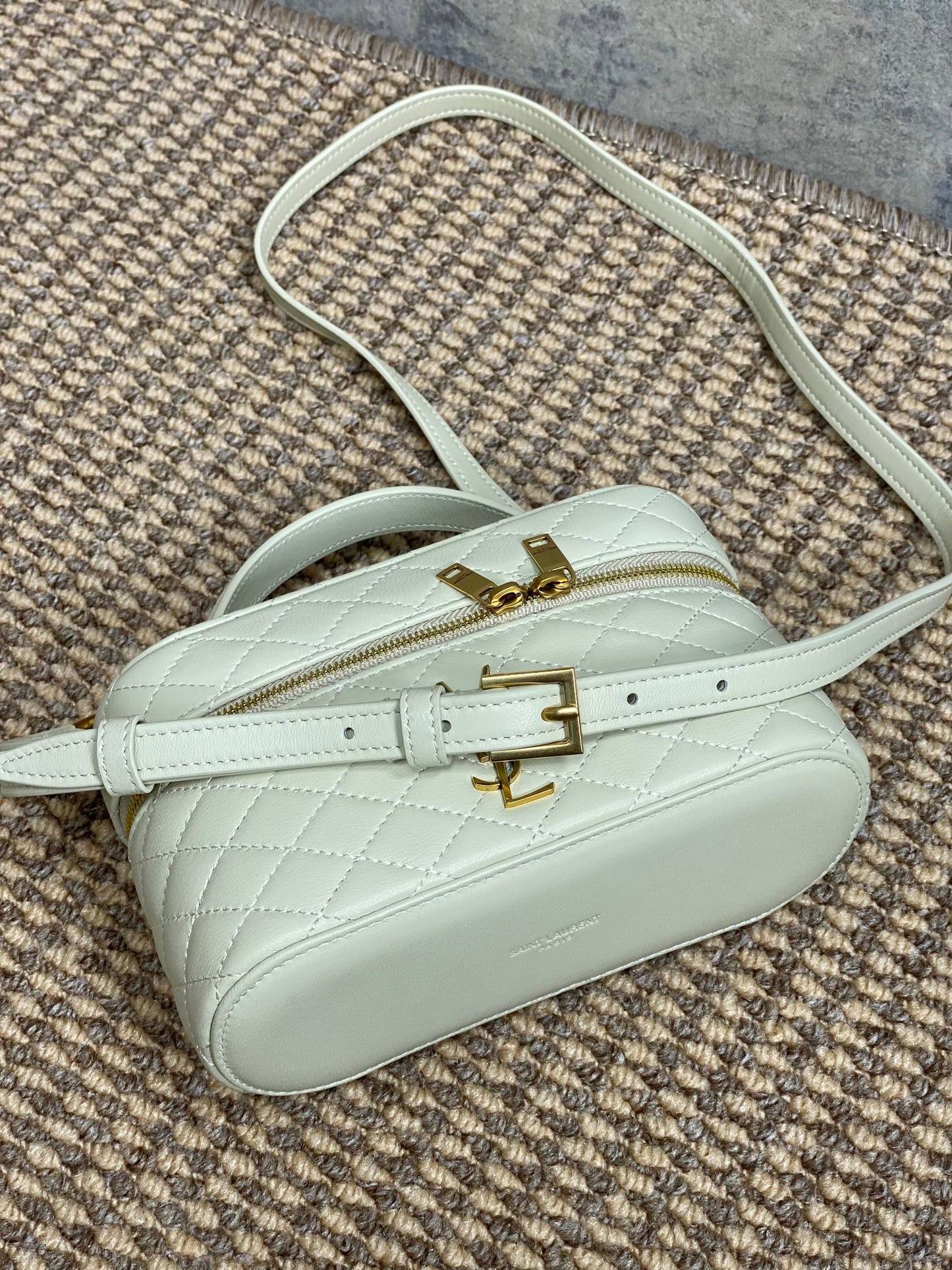 GABY MINI VANITY 18 IN IVORY WHITE LAMBSKIN GOLD HARDWARE mysite