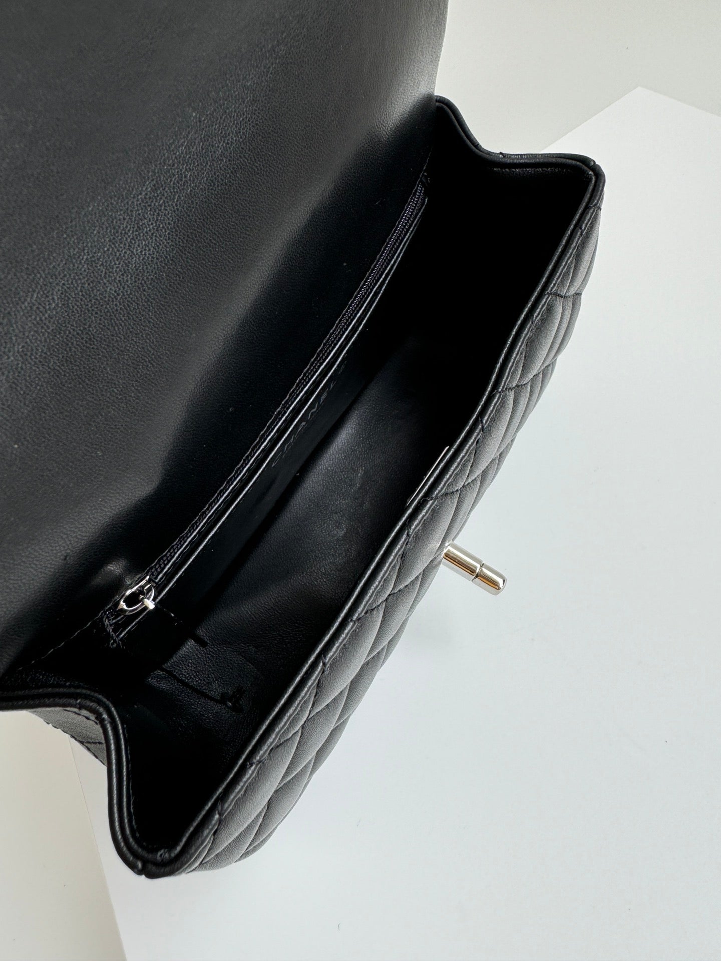 24c mini flap bag 20cm with top handle black calfskin silver hardware mysite