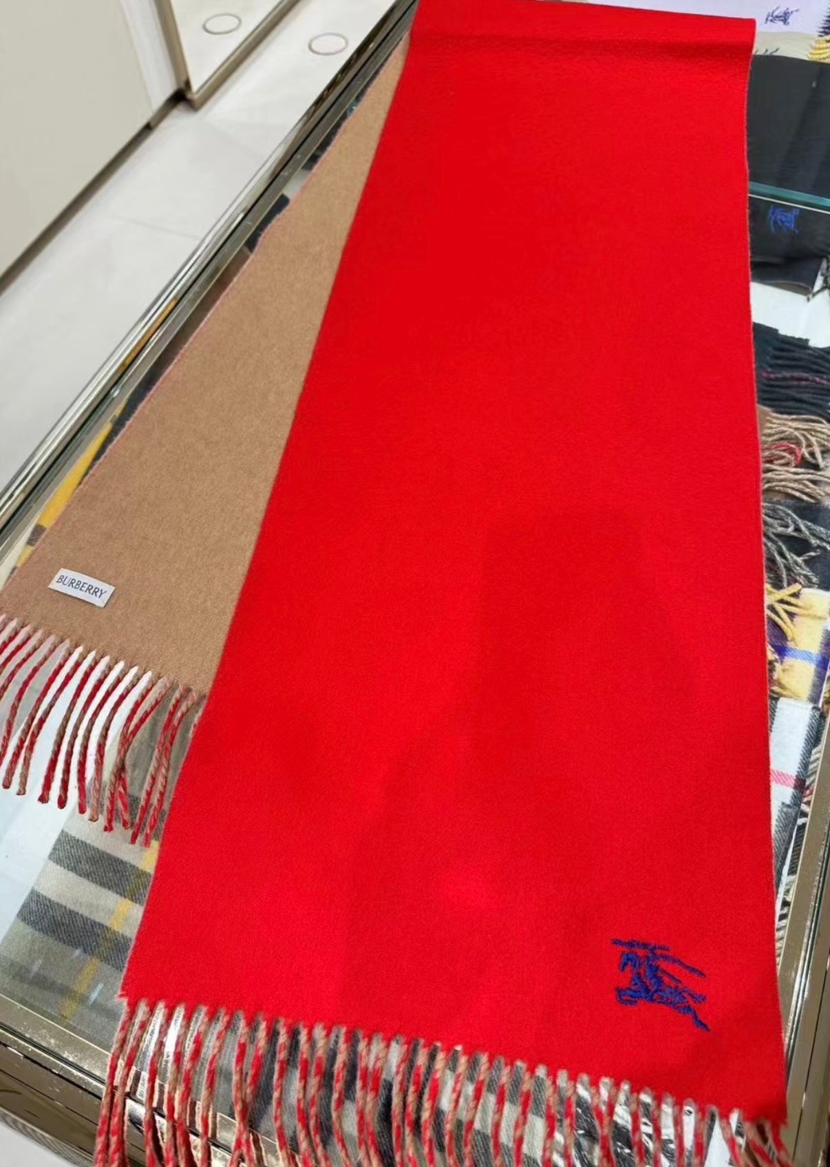 REVERSIBLE SCARF 180 CM IN RED CASHMERE 407413 mysite