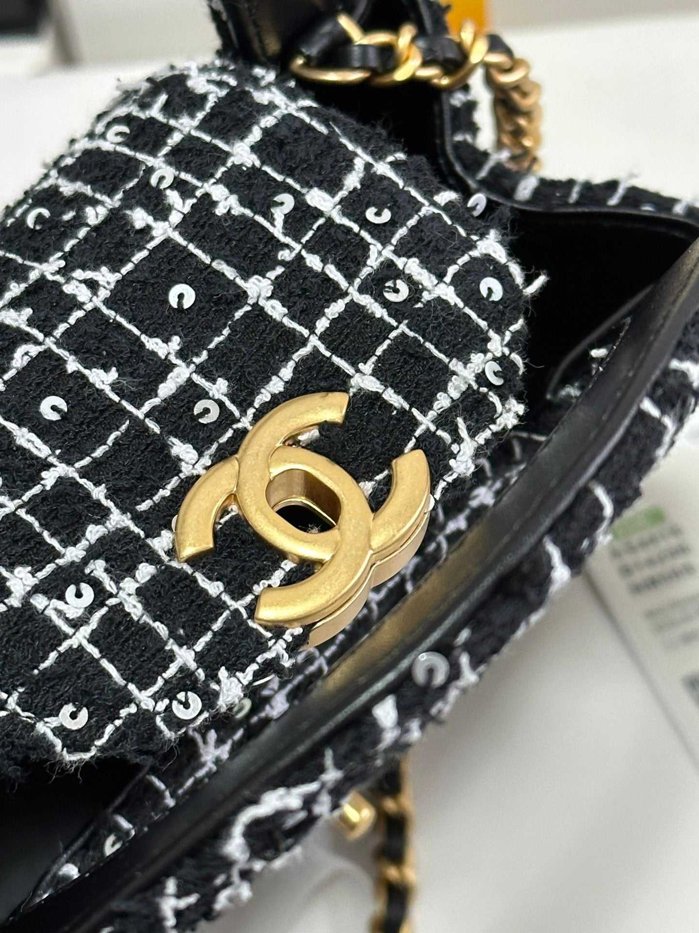 KELLY SHOPPING BAG 19 IN BLACK MIX WHITE TWEED GOLD HARDWARE mysite