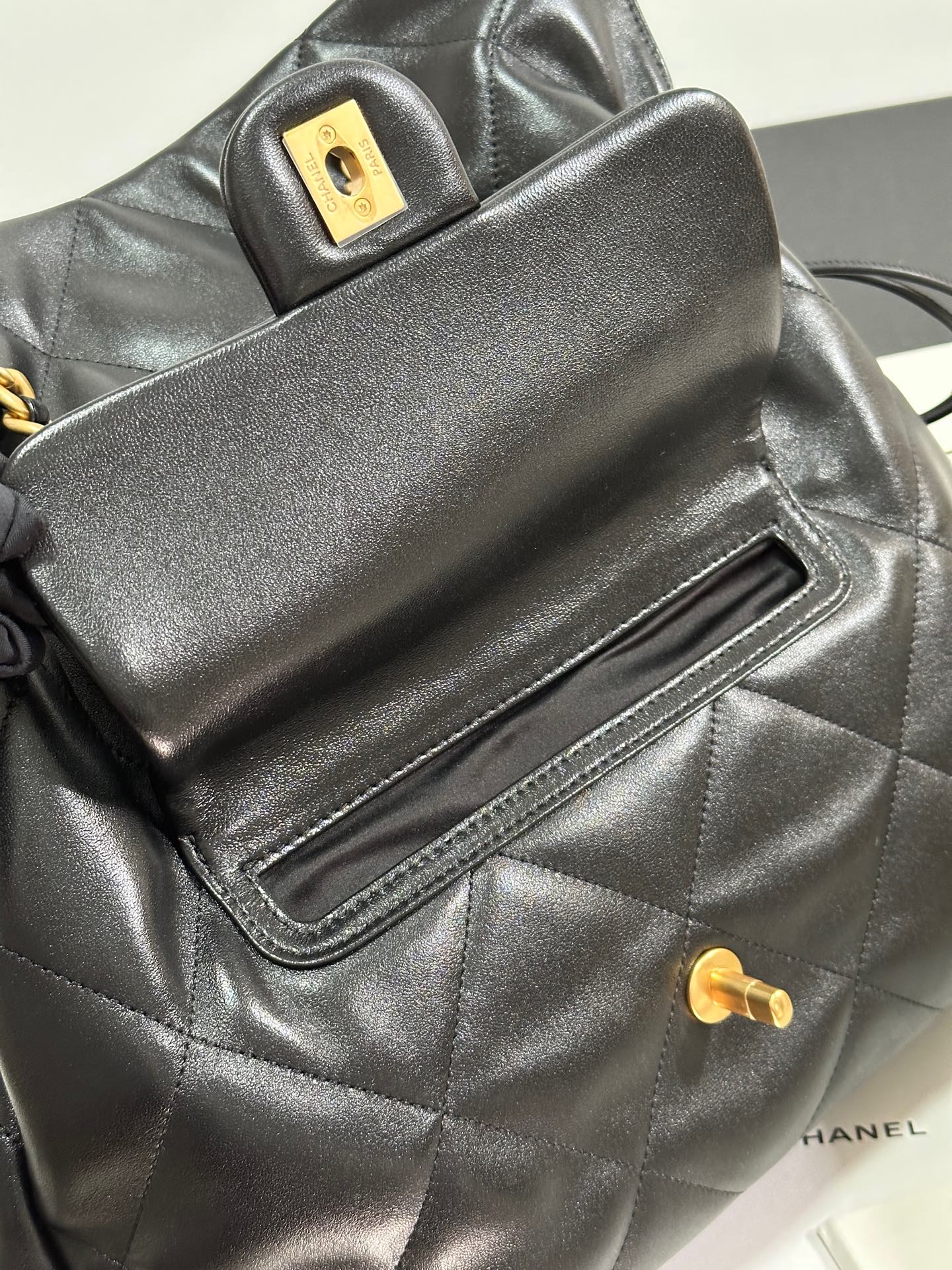 CC 25C Drawstring Backpack Black Lambskin Gold Hardware 243655 mysite