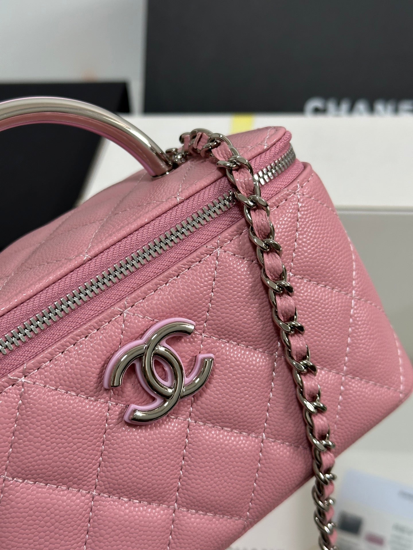 CC 25P Vanity Case 17cm Pink Pastel Leather Silver Hardware 243463 mysite