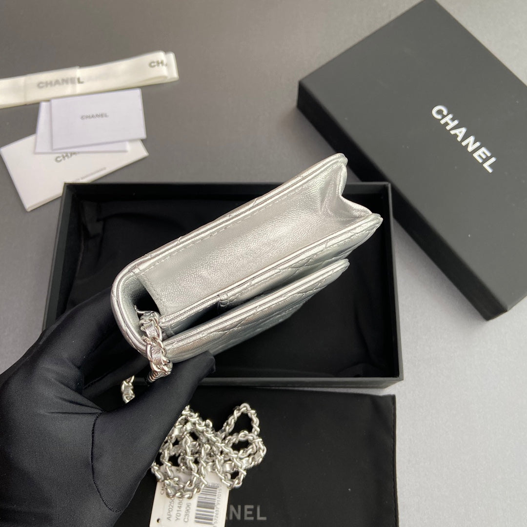 CC Woc 20cm Silver Metalic Calfskin Silver Hardware mysite