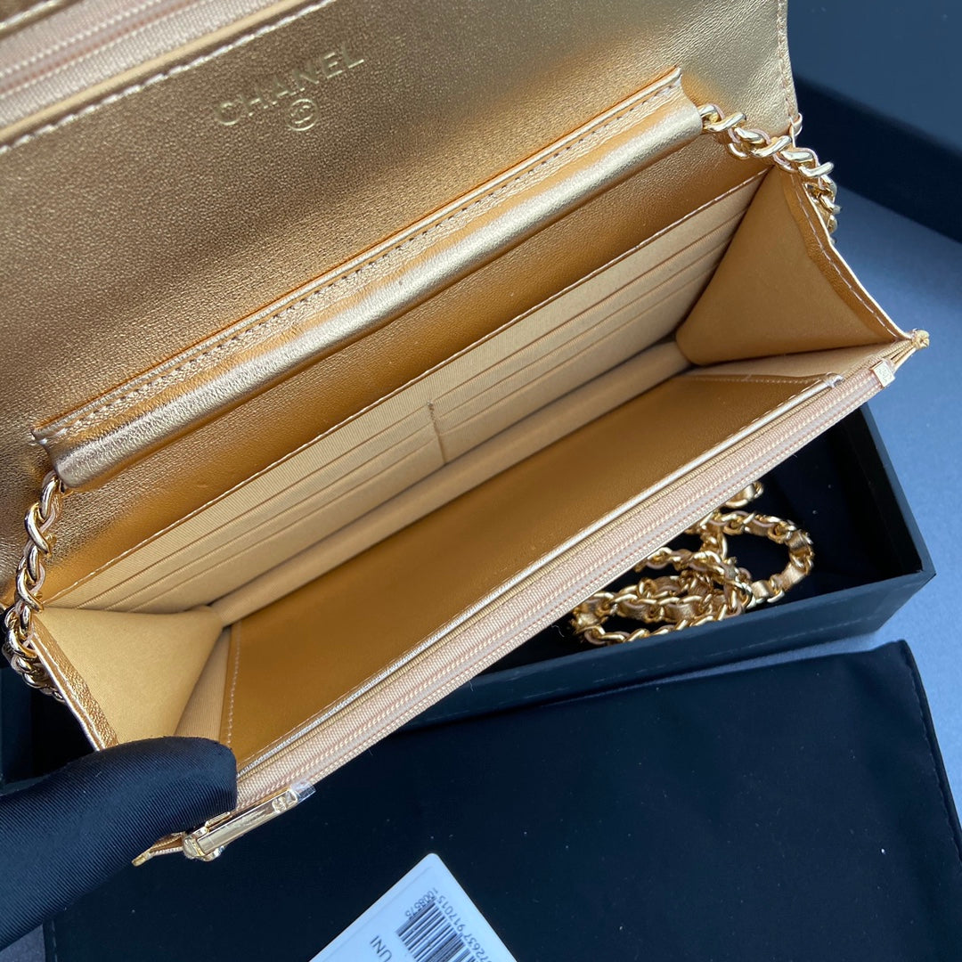 CC Woc 20cm Gold Metalic Calfskin Gold Hardware mysite