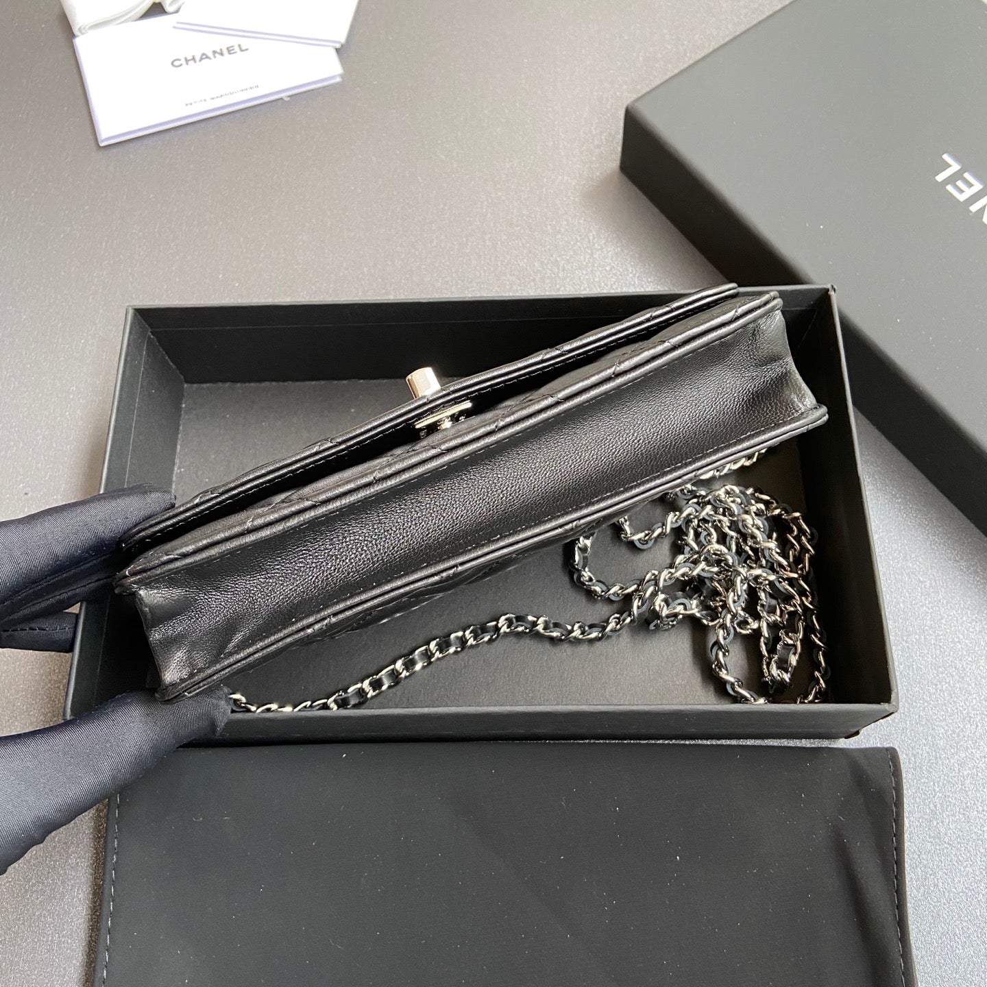 CC Wallet On Chain 20cm Black Lambskin Light Gold Hardware 240166 mysite