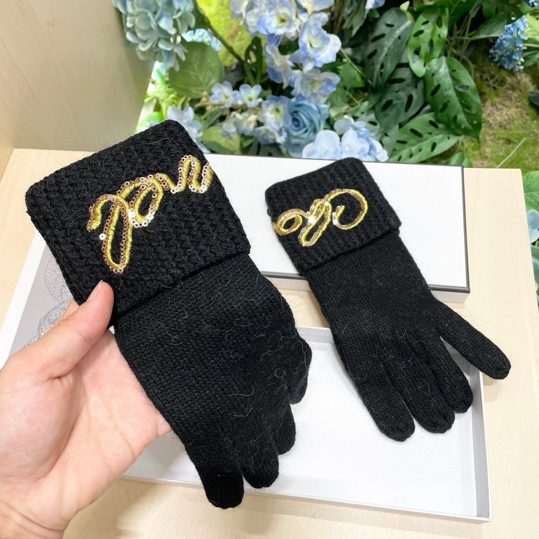 GLOVES IN BLACK WOOL WITH YELLOW LOGO 465778 mysite