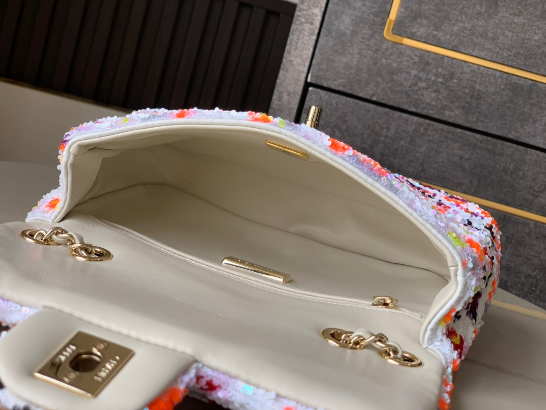 Flap Bag Mini 20cm White Orange Sequin mysite