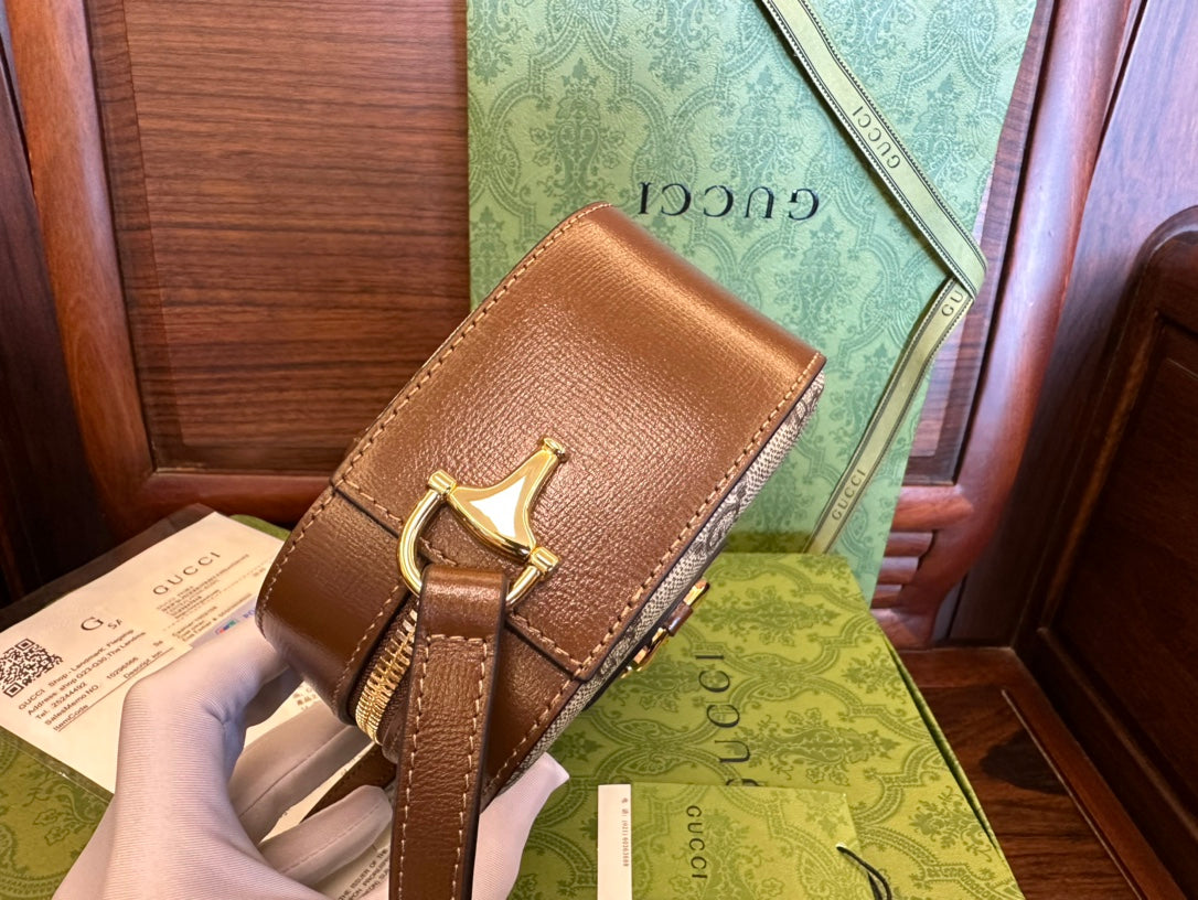 GG 20 HORSEBIT 1955 SMALL BAG IN BEIGE CANVAS AND BROWN CALFSKIN mysite