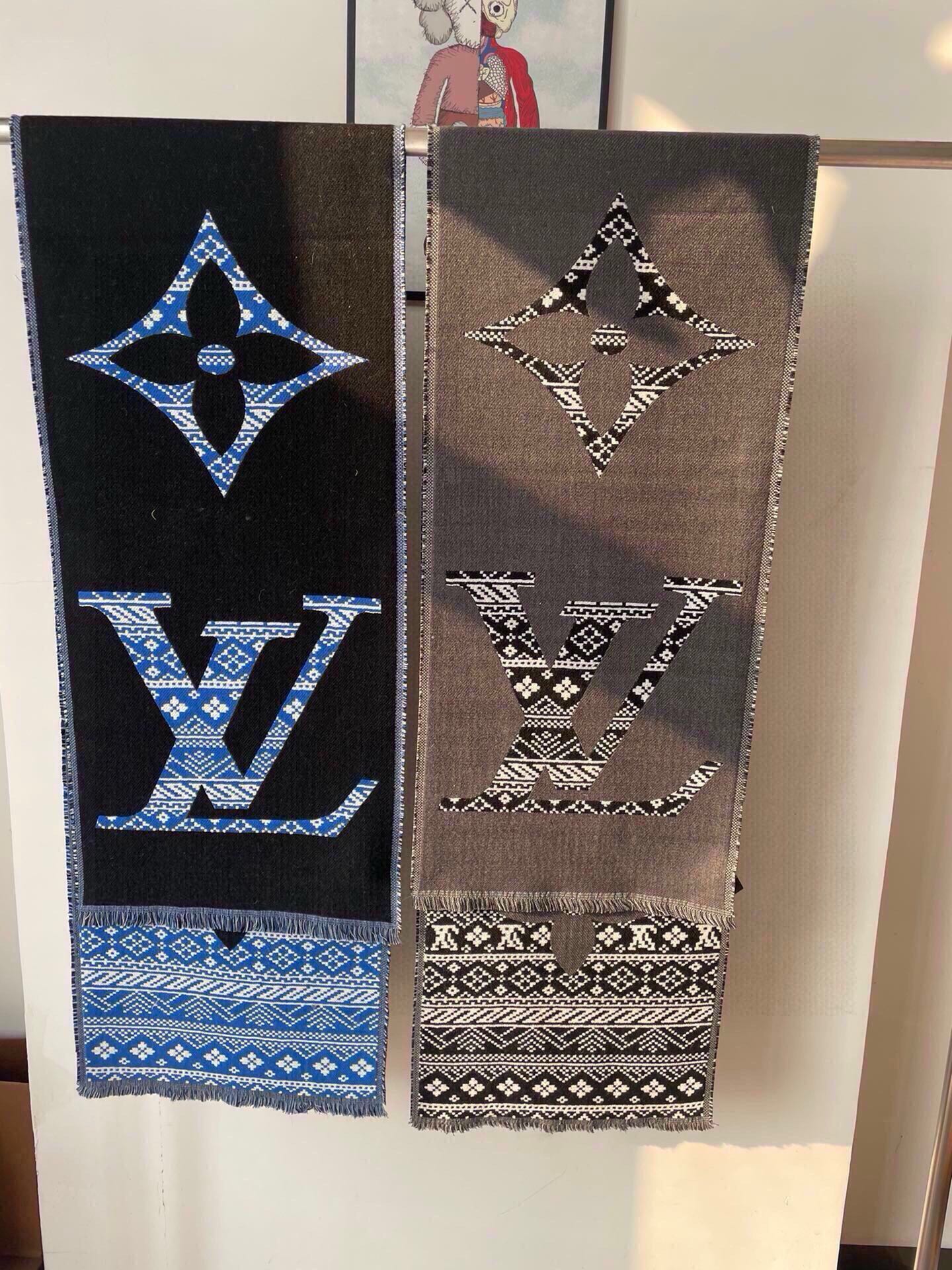 SCARF 200 CM IN BLACK MIX BLUE WOOL 390040 mysite