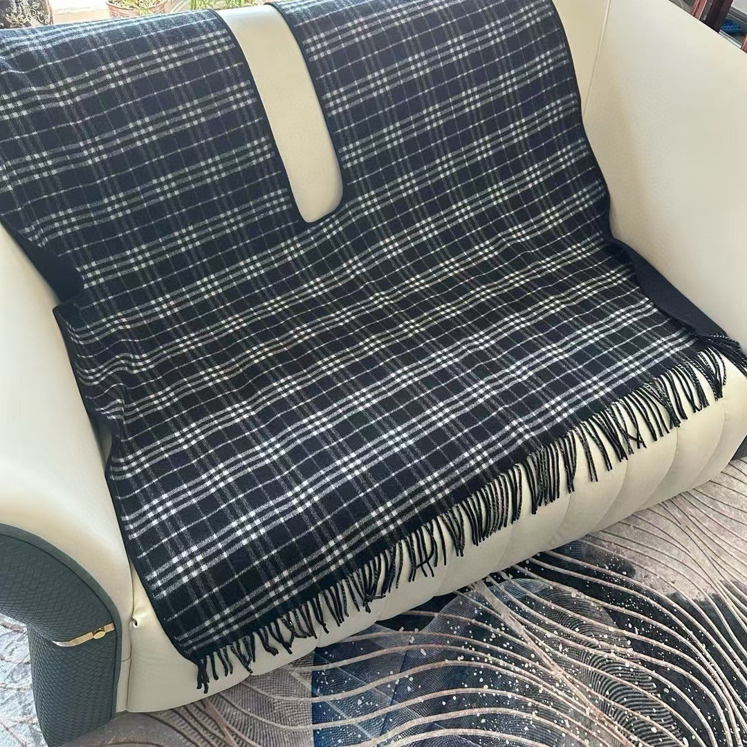 CHECK DOUBLE-SIDED CAPE 150 CM IN BLACK CASHMERE 401927 mysite