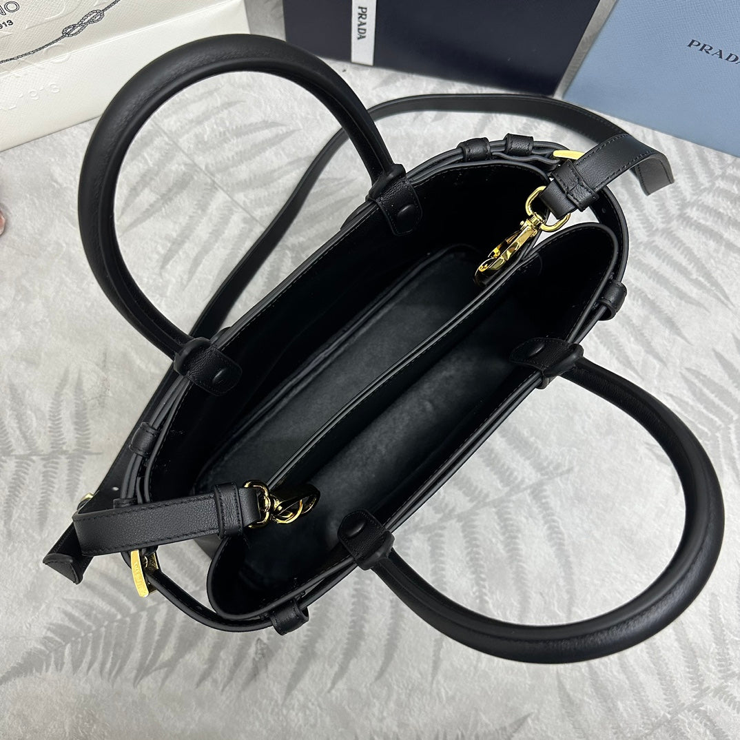Prada Buckle Tote Bag 28cm Black Grain Cowhide mysite