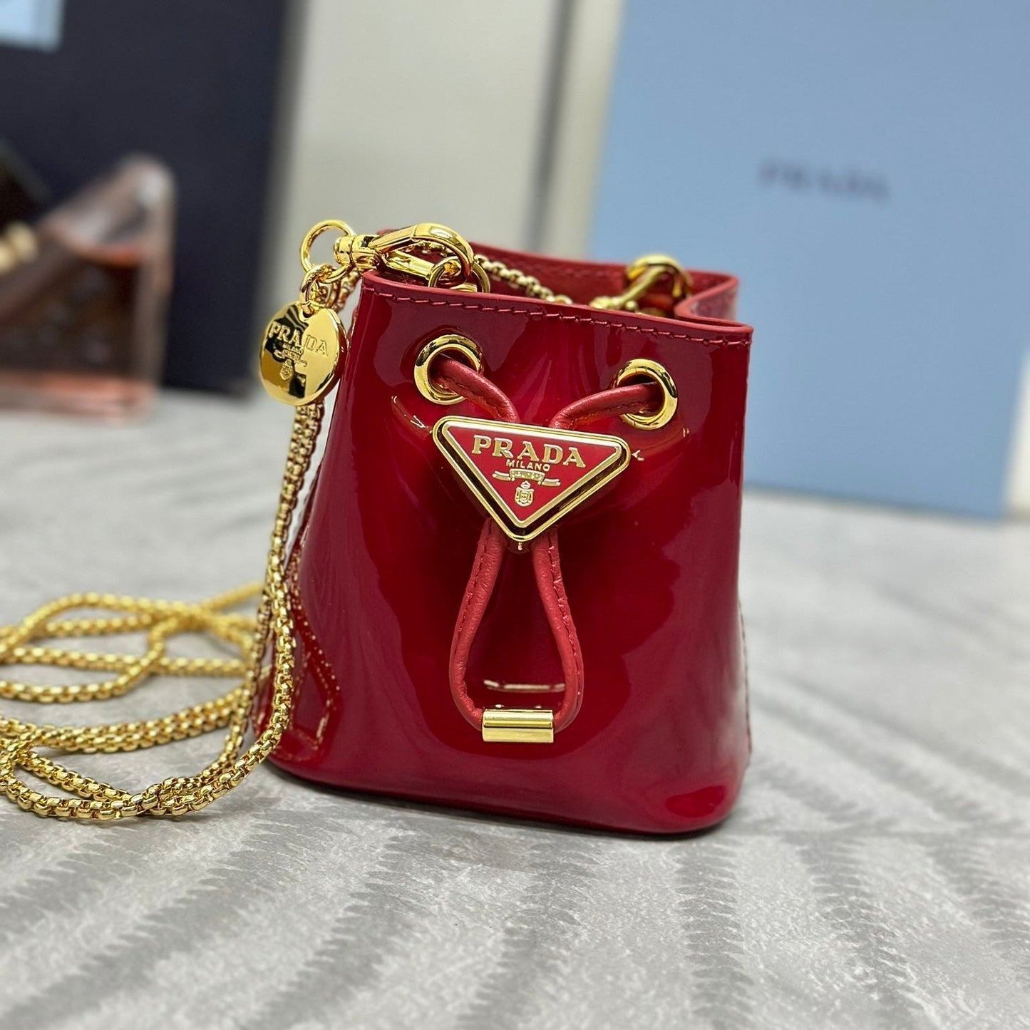 Prada Logo-Plaque Mini Bag Red Patent Leather GHW mysite