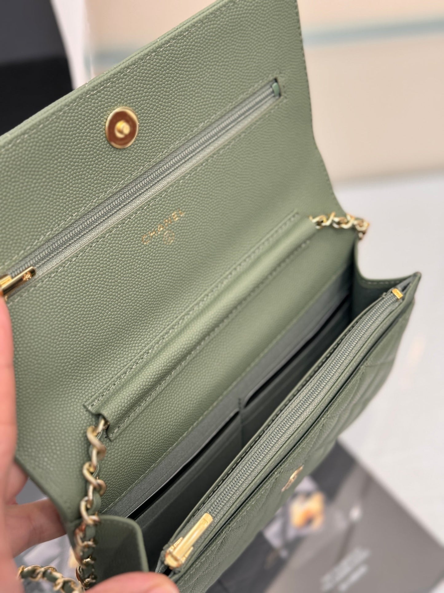 WOC 19CM KHAKI BLUE CAVIAR GOLD HARDWARE mysite