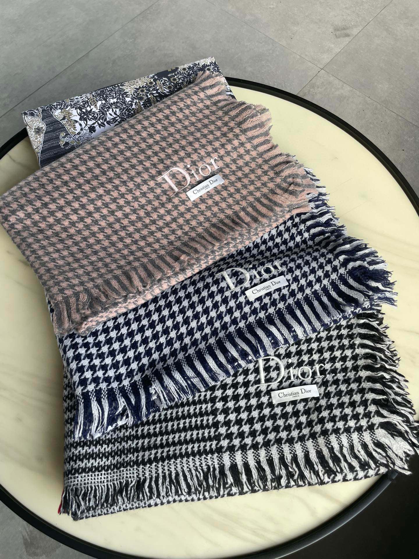 HOUNDSTOOTH SCARF 200 CM IN CAMEL BROWN WOOL 416827 mysite