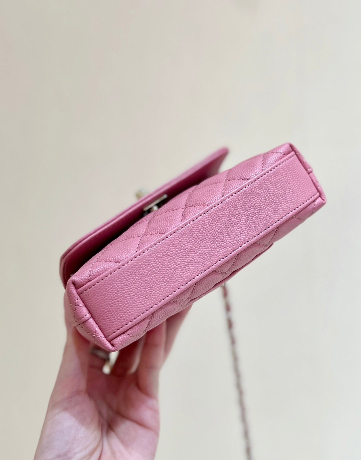 CC 24K Coco Hanle Nano 18cm Pink Grained Calfskin Gold Hardware mysite