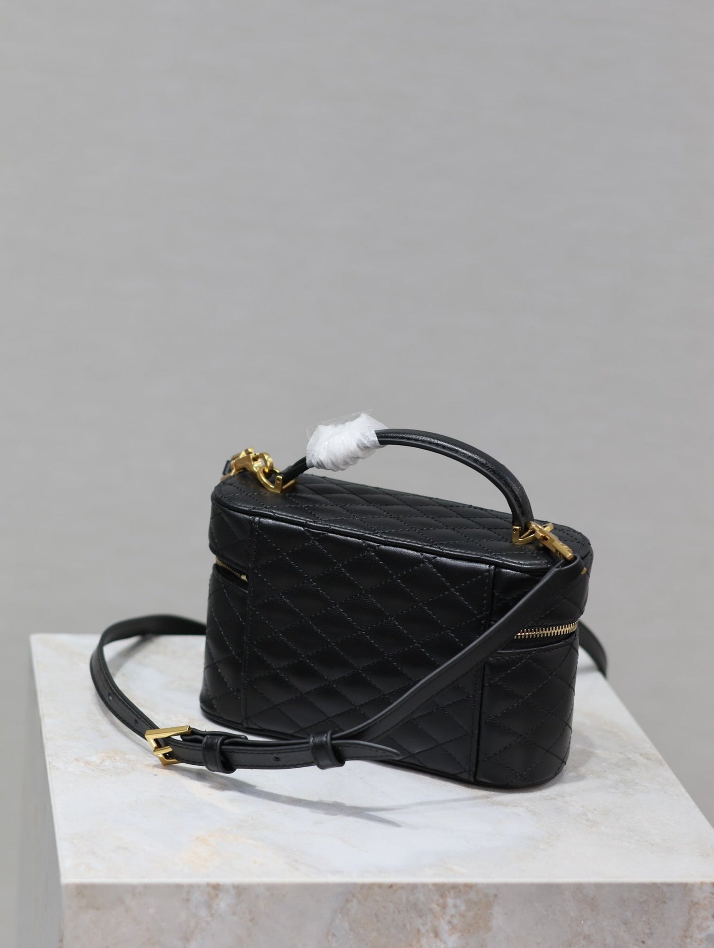 GABY MINI VANITY 18 IN BLACK QUILTED LAMBSKIN GOLD HARDWARE mysite