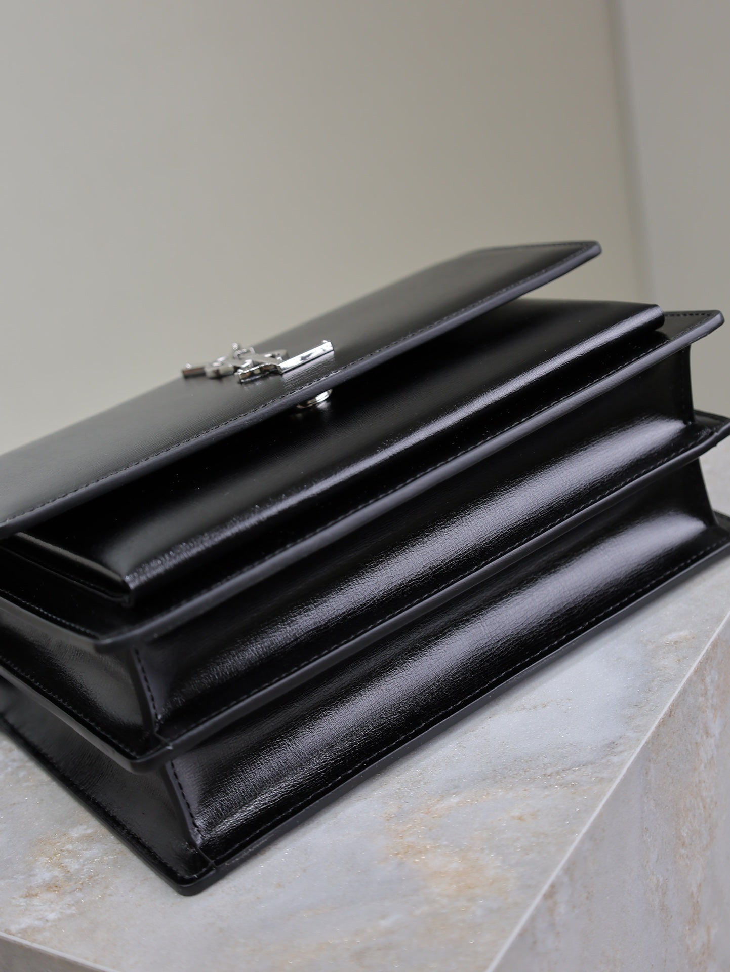 YSL Medium Sunset Shoulder Bag 22cm Black Cowhide Sliver HW mysite