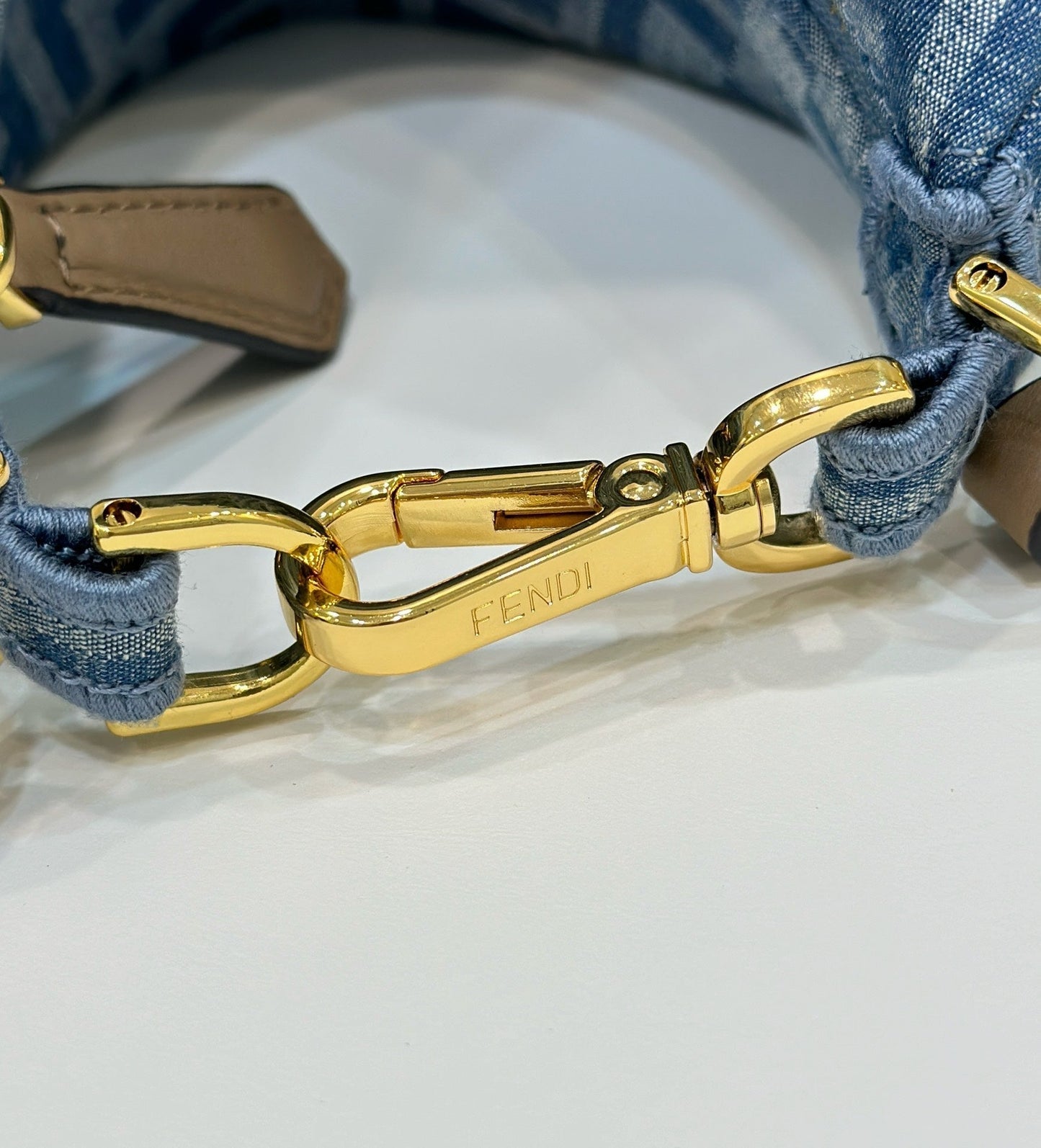 FENDIGRAPHY MINI 20 BAG IN AEGEAN BLUE DENIM FABRIC WITH GOLD HARDWARE mysite